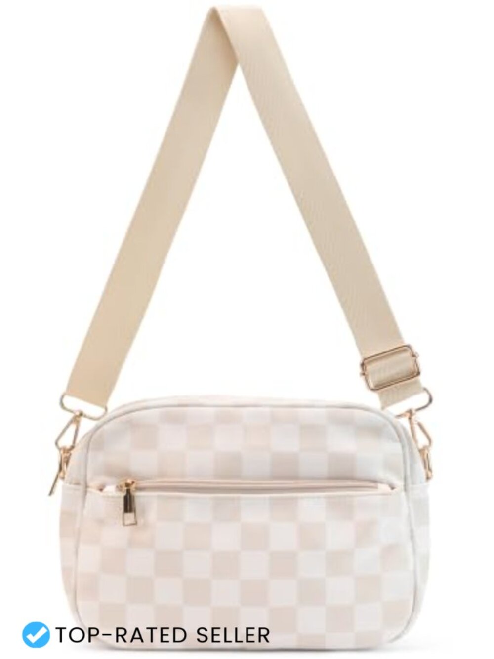 Checkered Crossbody Bag PU Leather Multi-Pocket Shoulder Purse